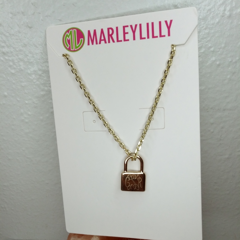 MARLEY LILLY Gold Tone Monogrammed Padlock Chain Necklaces